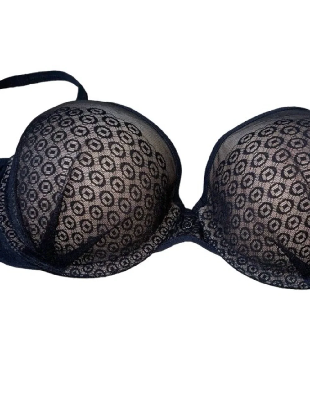 Victoria's Secret Sheer Black Lace Underwire Demi Bra 34DD padded underwire
